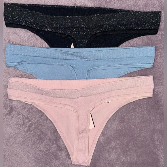 NWT - Victoria’s Secret Set of 3 Glitter Sparkle Thongs - Size: S - Picture 2 of 3